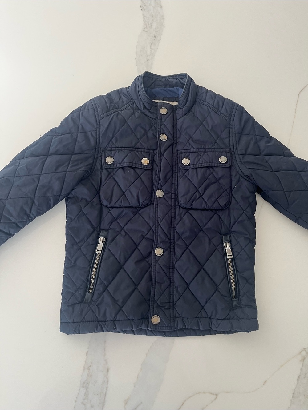 Boys Quilted Navy Jacket with Front Pockets